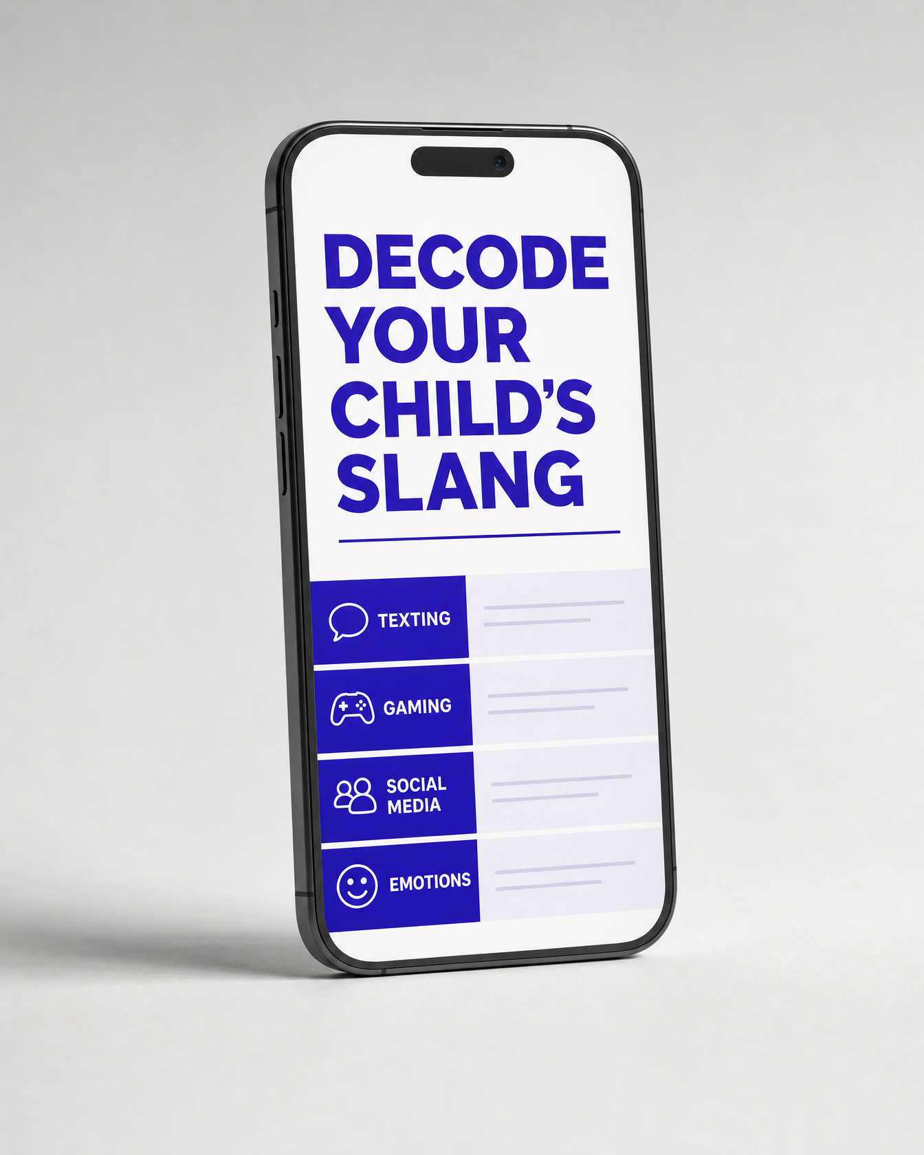 Decode Your Child's Slang guide, mockup on phone screen
